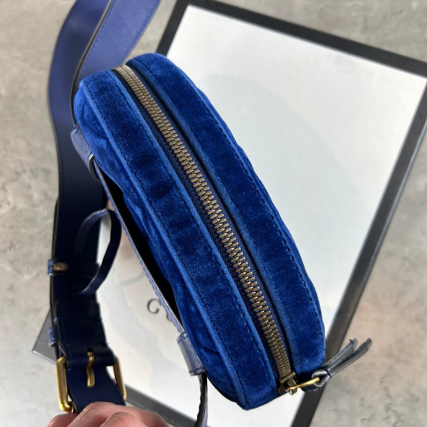 GG Blue Suede Belt Bag