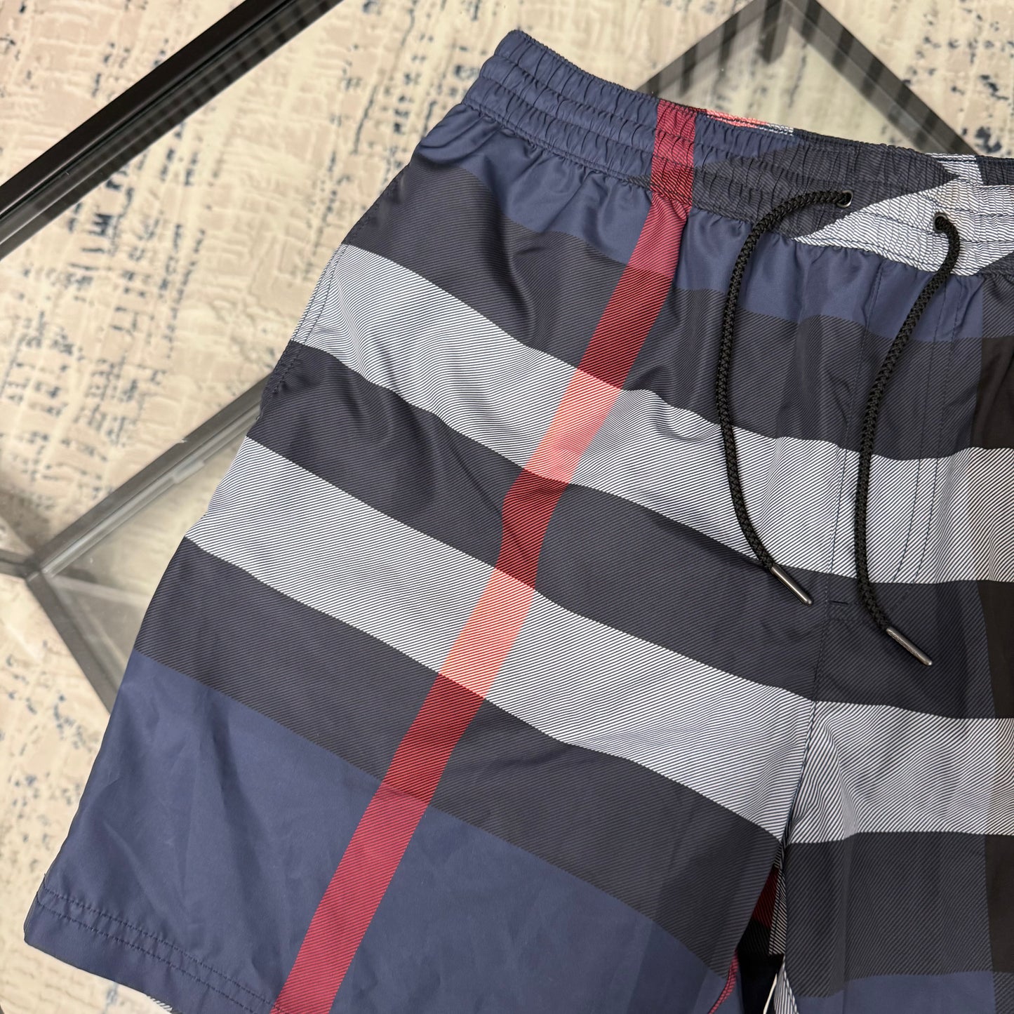 B Navy Check SwimShorts