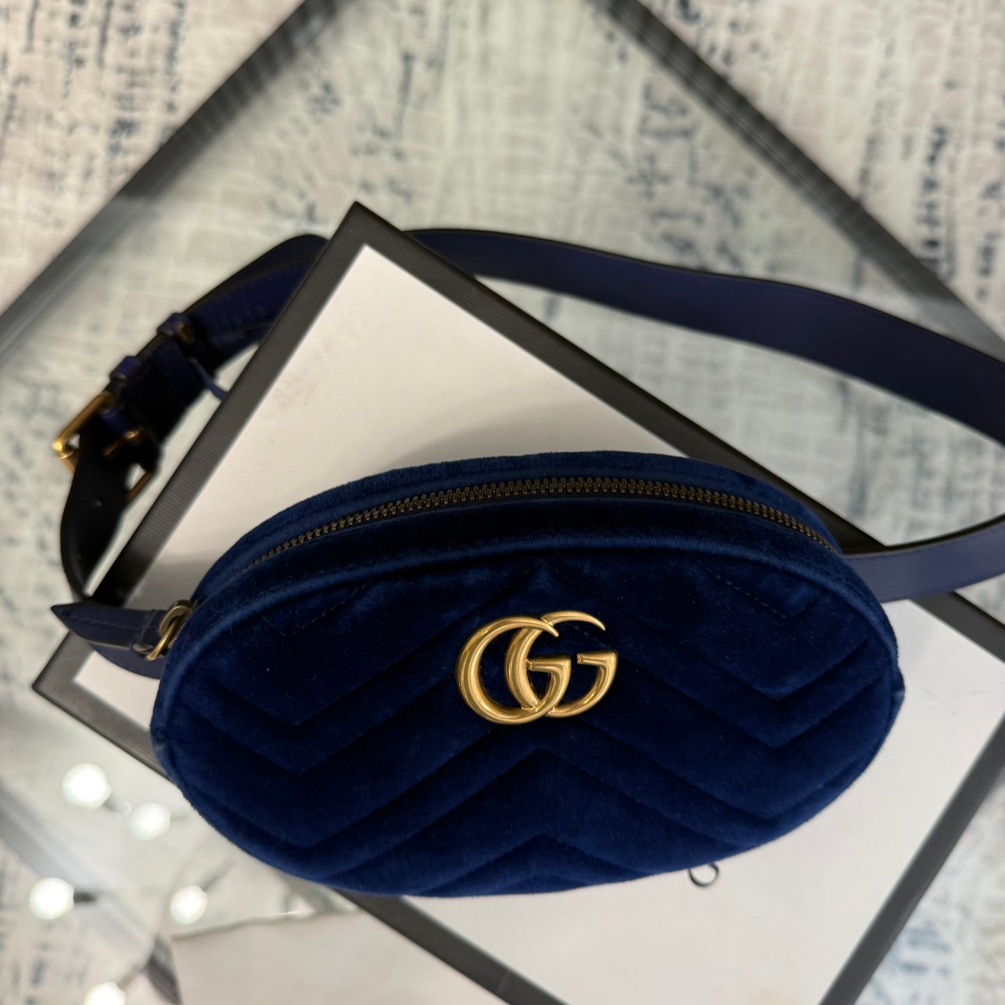 GG Blue Suede Belt Bag