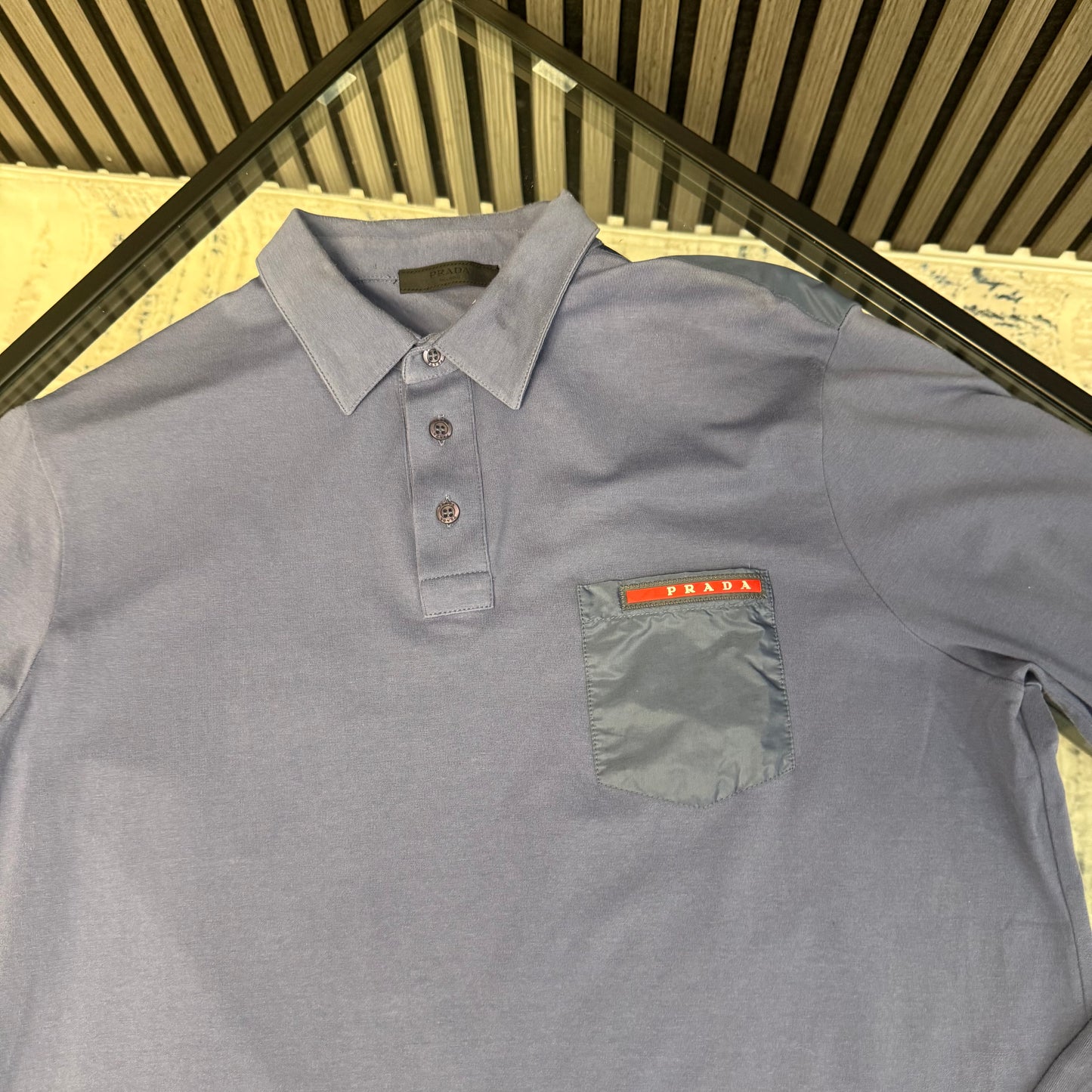 Blue Pocket Long Sleeve Polo