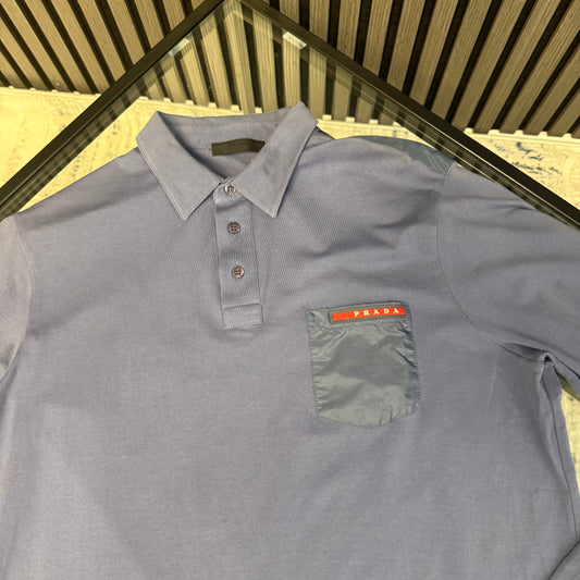 Blue Pocket Long Sleeve Polo