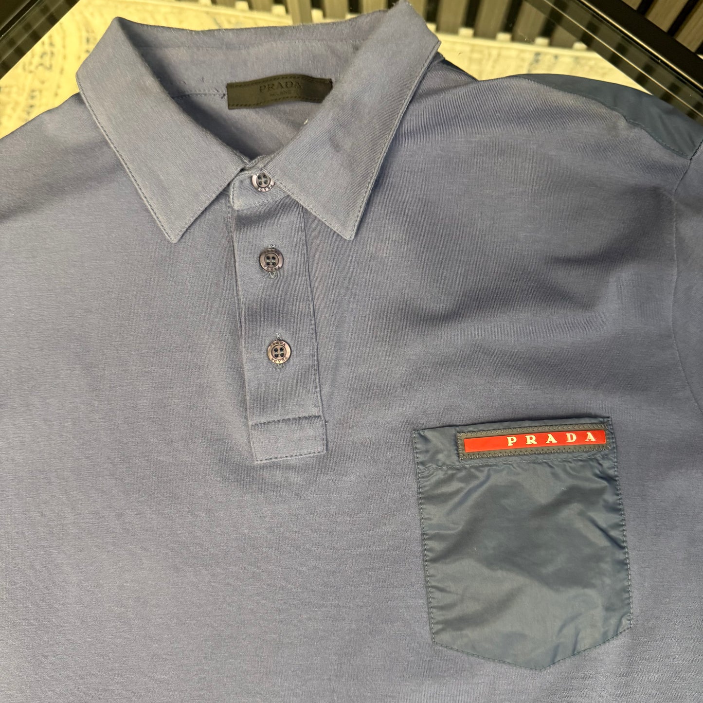 Blue Pocket Long Sleeve Polo