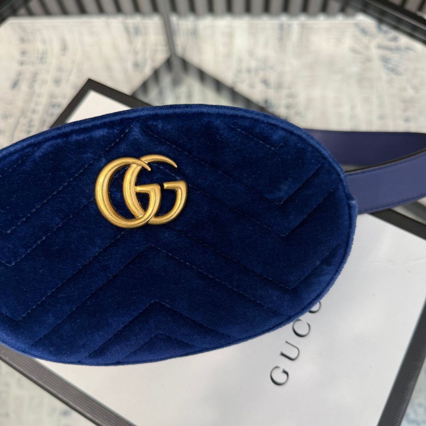 GG Blue Suede Belt Bag