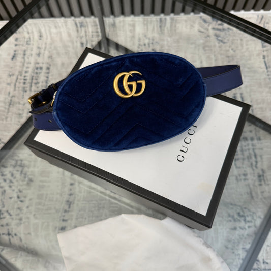 GG Blue Suede Belt Bag