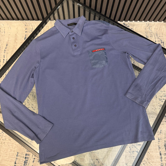 Blue Pocket Long Sleeve Polo