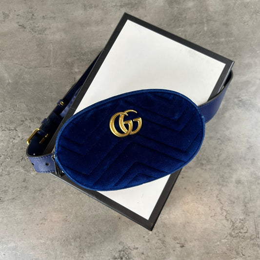 GG Blue Suede Belt Bag
