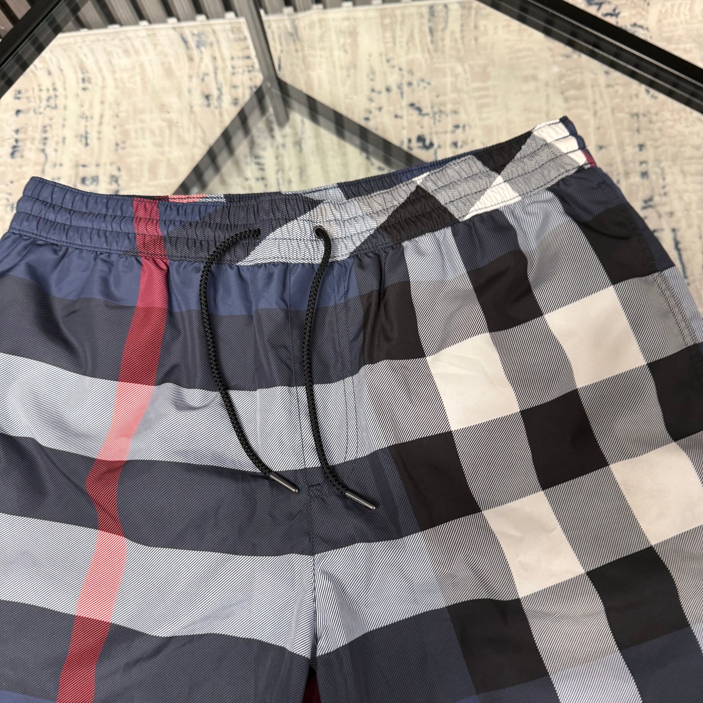 B Navy Check SwimShorts