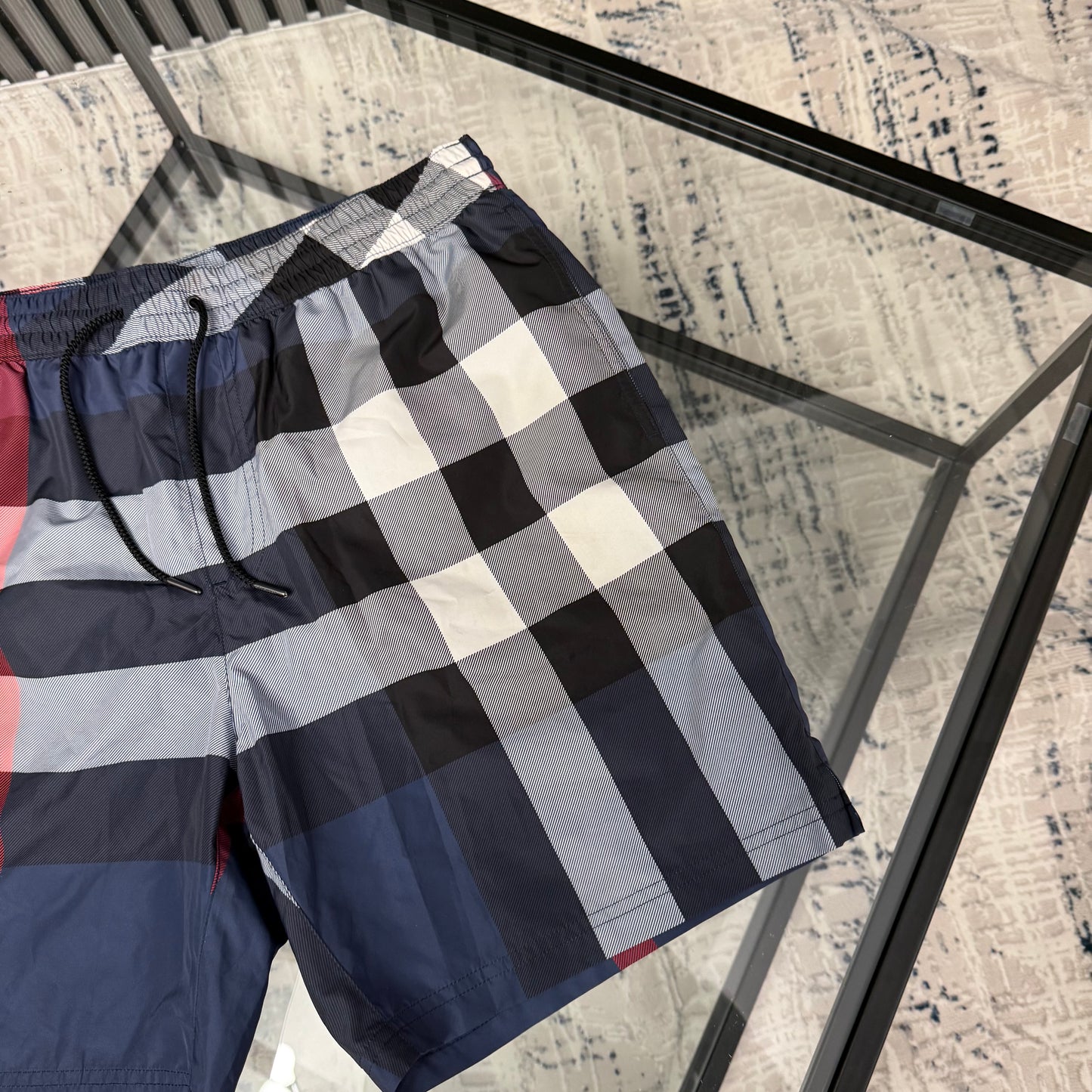 B Navy Check SwimShorts
