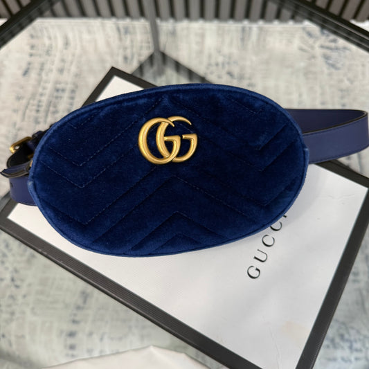 GG Blue Suede Belt Bag