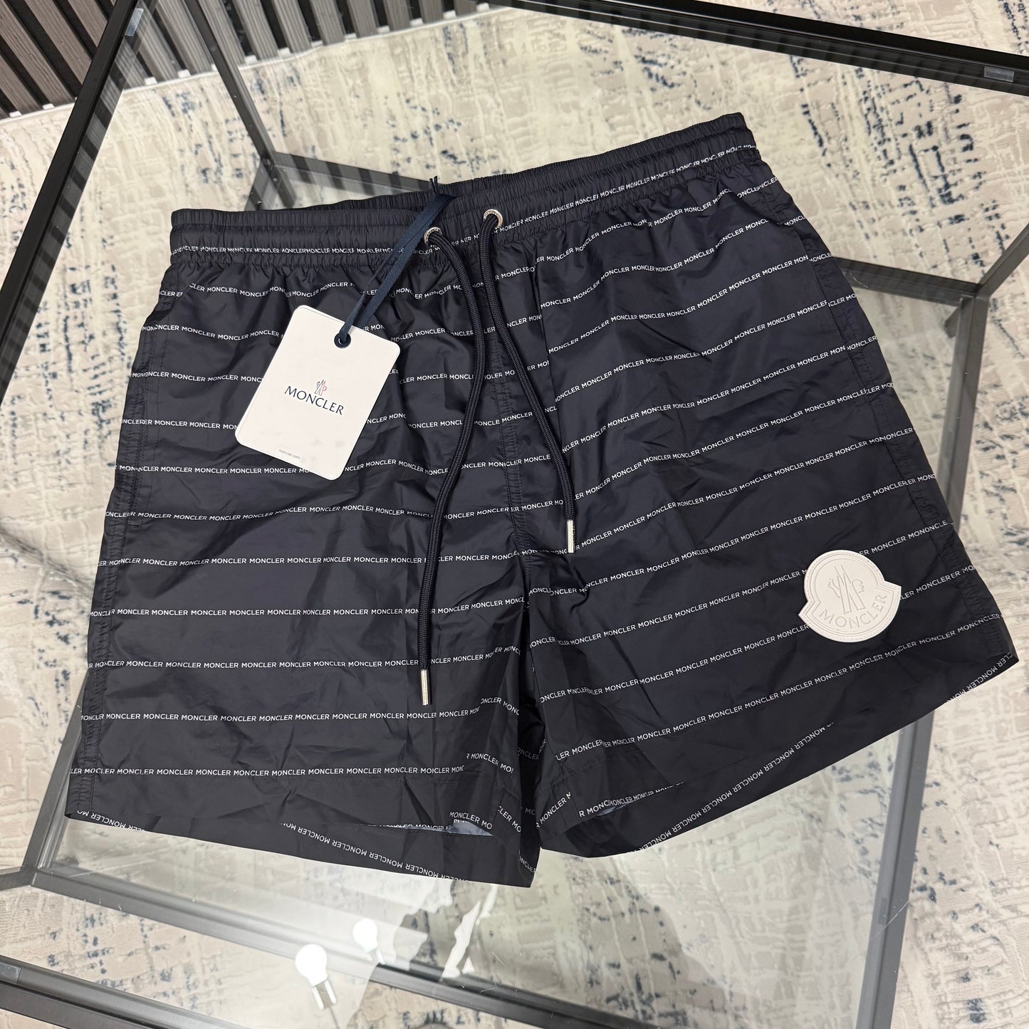 Navy Rubber Logo SwimShorts